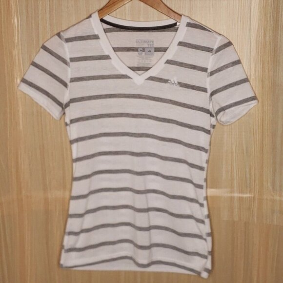 Adidas Women's Ultimate Tee Gray White Striped Small - Picture 1 of 5